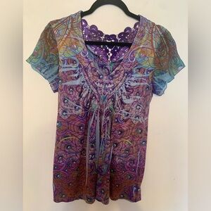 Fairy Grunge Forest Nymph Peacock  Multicolor Women's Blouse size M